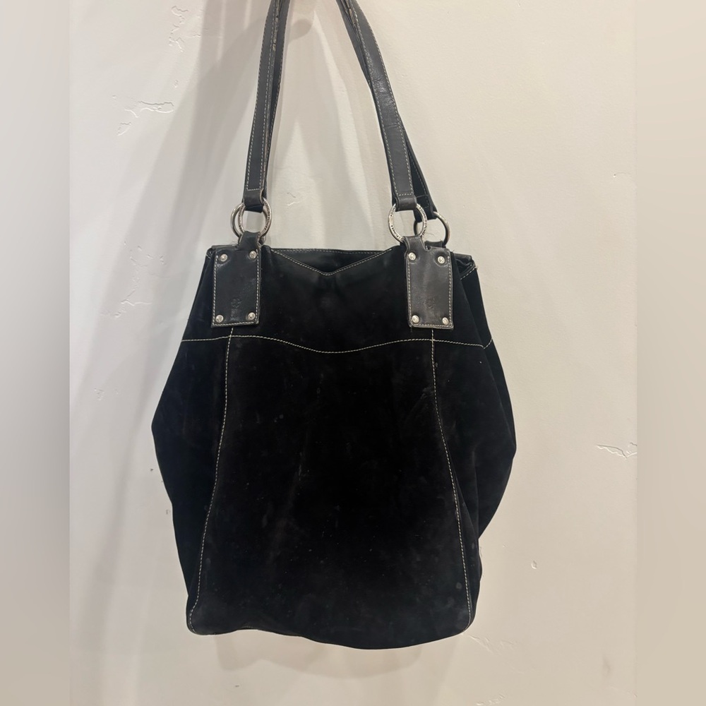 Donald J Pliner Coture Handbag Black Suede Shoulder Tote with Leather Accents